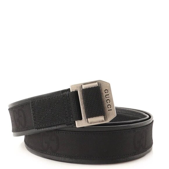 NEW GUCCIEconyl Nylon Monogram Off The Grid Belt Logo Buckle Belt 85 34 Black